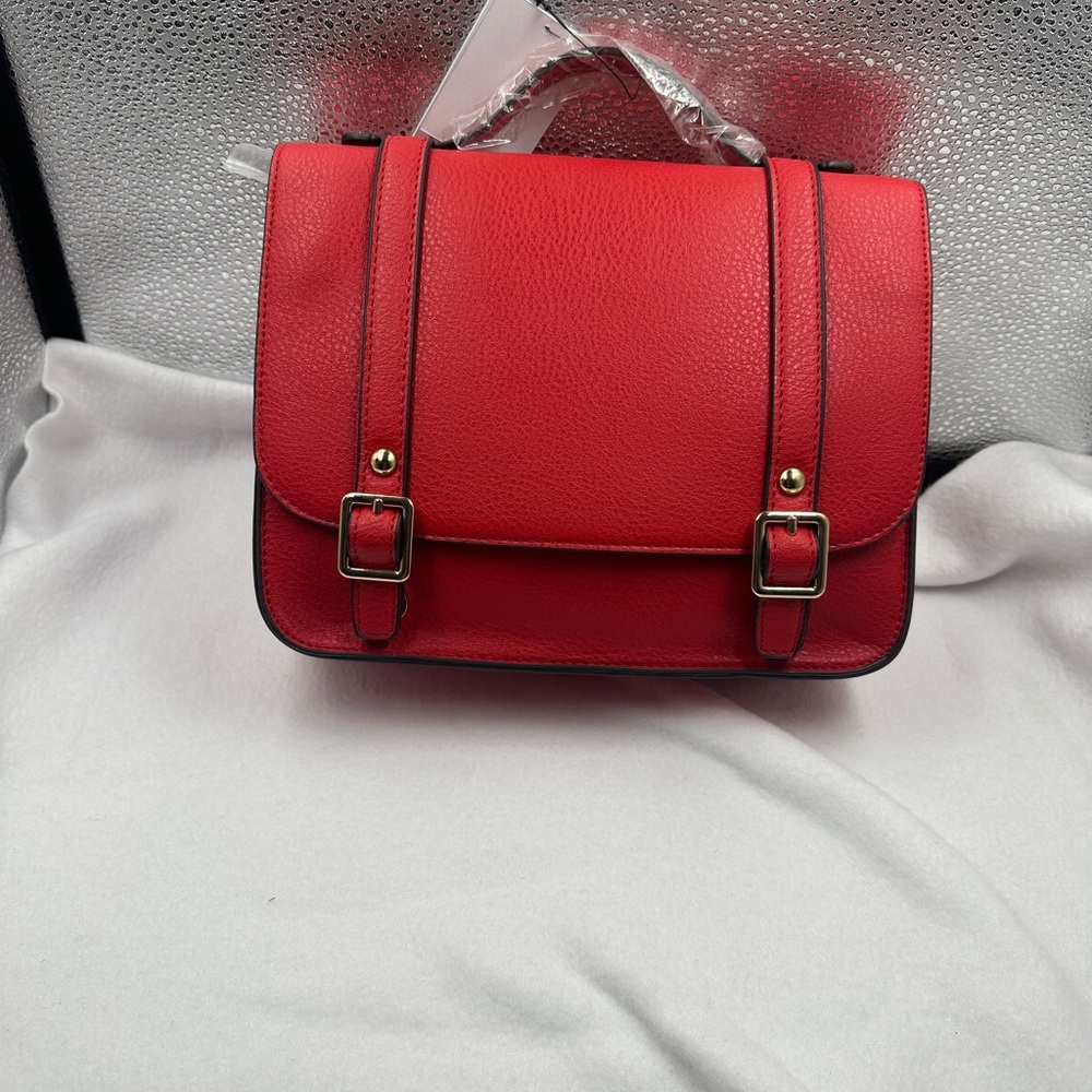 JustFab Vibrant Red Satchel with Gold Accents